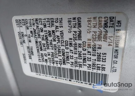 2014 Nissan Murano Le/S/Sl/Sv z USA, uszkodzony, nr VIN JN8AZ1MU2EW410143